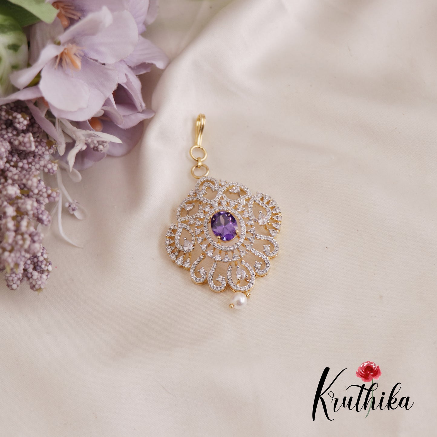 Simple CZ Sparkling Maang Tikka With Pearl Drop MT320 (Available In 3 Colors)