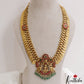 Premium Antique Floral Peacock Motifs Lakshmi Kasu Jadau Haaram With Green Bead Drops LH2135
