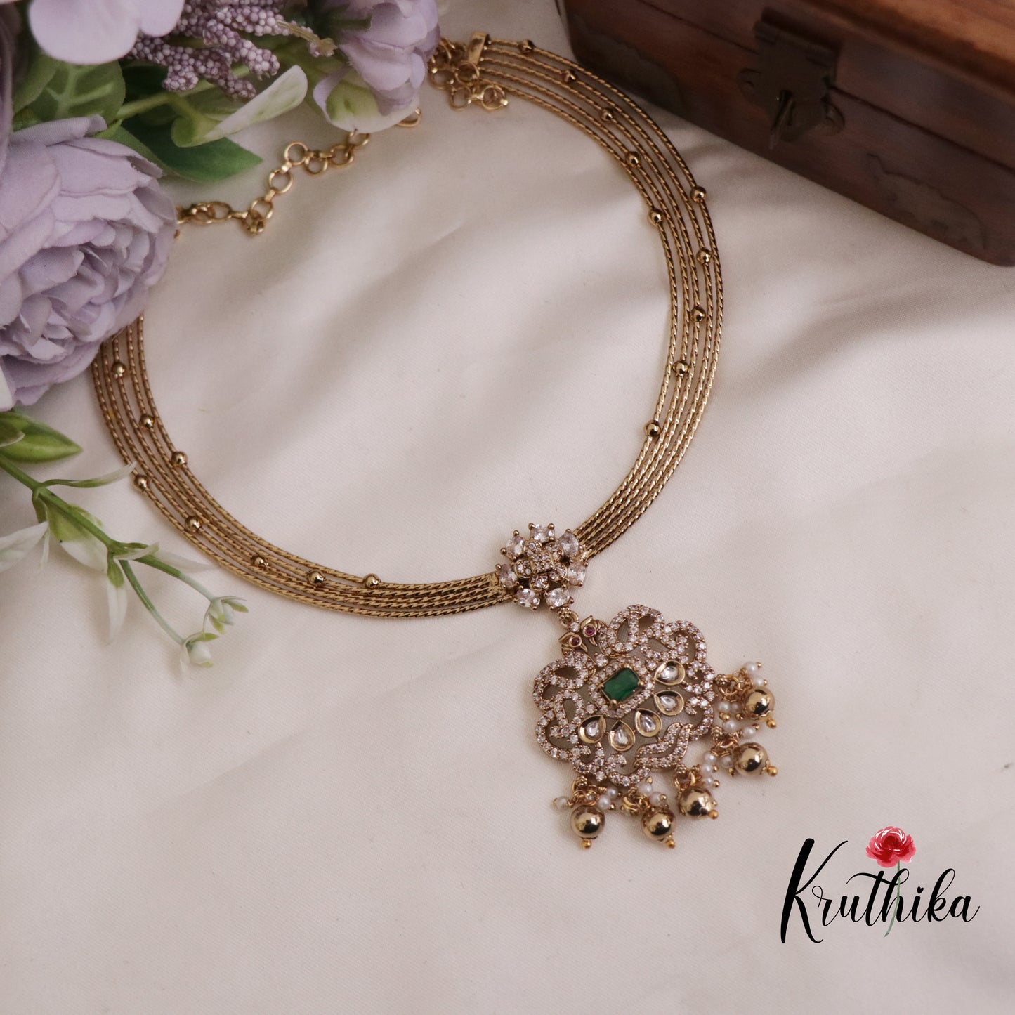 Trendy AD Victorian Jadau Hasli Necklace with Beads Drops NC2345 (Available in 2 Colours)