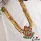 Premium Antique Floral Peacock Motifs Lakshmi Kasu Jadau Haaram With Green Bead Drops LH2135