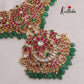Premium Floral Peacock Jadau Necklace with Green Beads Drops NC2411