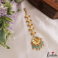 Classic Floral Motifs Jadau Maang Tikka With Green Bead Drops  MT398