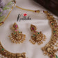 Elegant Temple Lakshmi and Peacock Jadau Necklace with Bead Drops NC2394