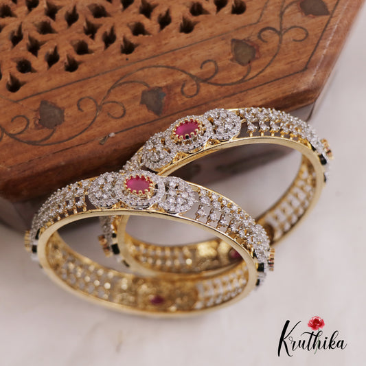 Beautiful Floral Motifs Diamond-Finish Gold-Tone Bangles B442 (Set of 2 Bangles)|(Available In 2 Colors) B442