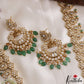 Stunning Mango Peacock Motifs CZ Haaram With Green Bead Drops LH2136 (Available In 2 Colors)