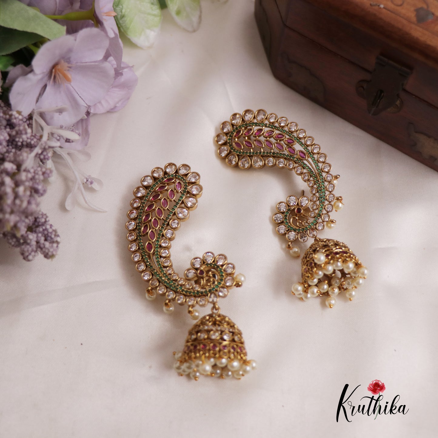 Stunning Peacock Earcuff with Pearl Drop Jhumkas NC25024 (Available In 2 Colours)