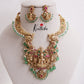 Elegant Temple Lakshmi and Peacock Jadau Necklace with Bead Drops NC2394