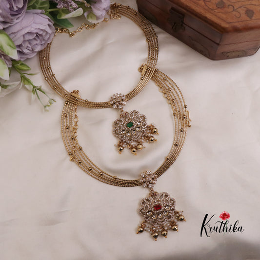 Trendy AD Victorian Jadau Hasli Necklace with Beads Drops NC2345 (Available in 2 Colours)