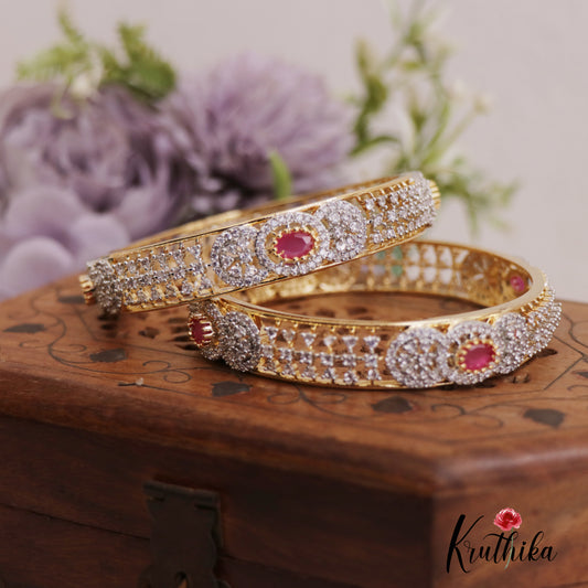 Beautiful Floral Motifs Diamond-Finish Gold-Tone Bangles B442 (Set of 2 Bangles)|(Available In 2 Colors) B442