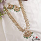 Stunning Mango Peacock Motifs CZ Haaram With Green Bead Drops LH2136 (Available In 2 Colors)