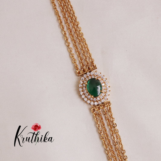 Trendy Vintage Four Layer Chandra Emerald Haaram with Side AD Pendant LH1903