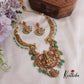 Elegant Temple Lakshmi and Peacock Jadau Necklace with Bead Drops NC2394