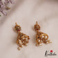 Elegant Antique Floral Motifs Kemp Jhumkas With Pearl Drops E1163 (Available In 2 Colors)