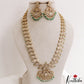 Stunning Mango Peacock Motifs CZ Haaram With Green Bead Drops LH2136 (Available In 2 Colors)