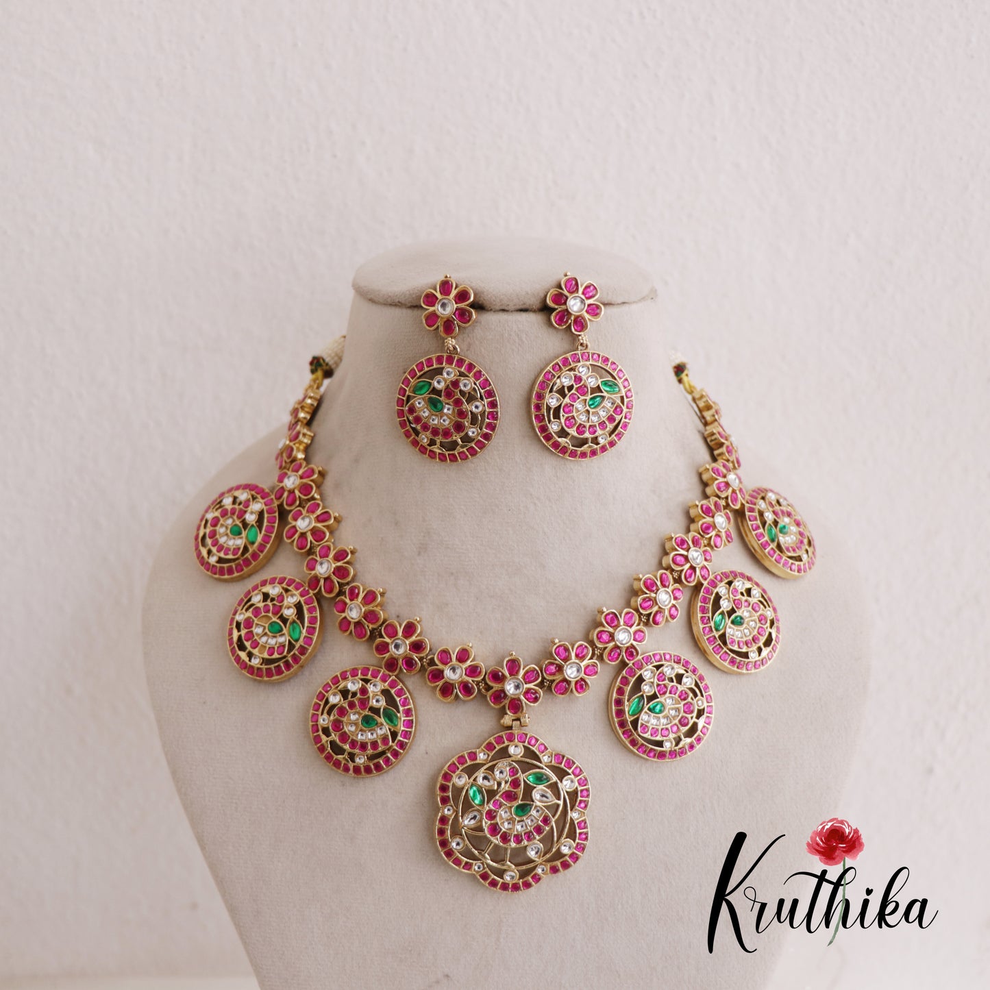 Traditional Coin Peacock Floral Motifs Jadau Necklace NC2601