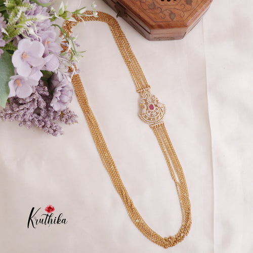 Elegant Four Layer Peacock Ruby Stone Design Chandra Haaram with AD Pendant LH1906
