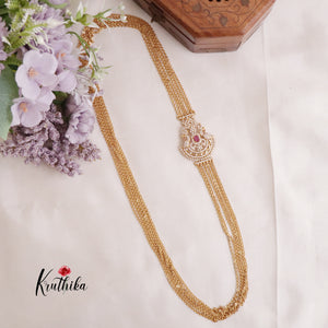 Elegant Four Layer Peacock Ruby Stone Design Chandra Haaram with AD Pendant LH1906