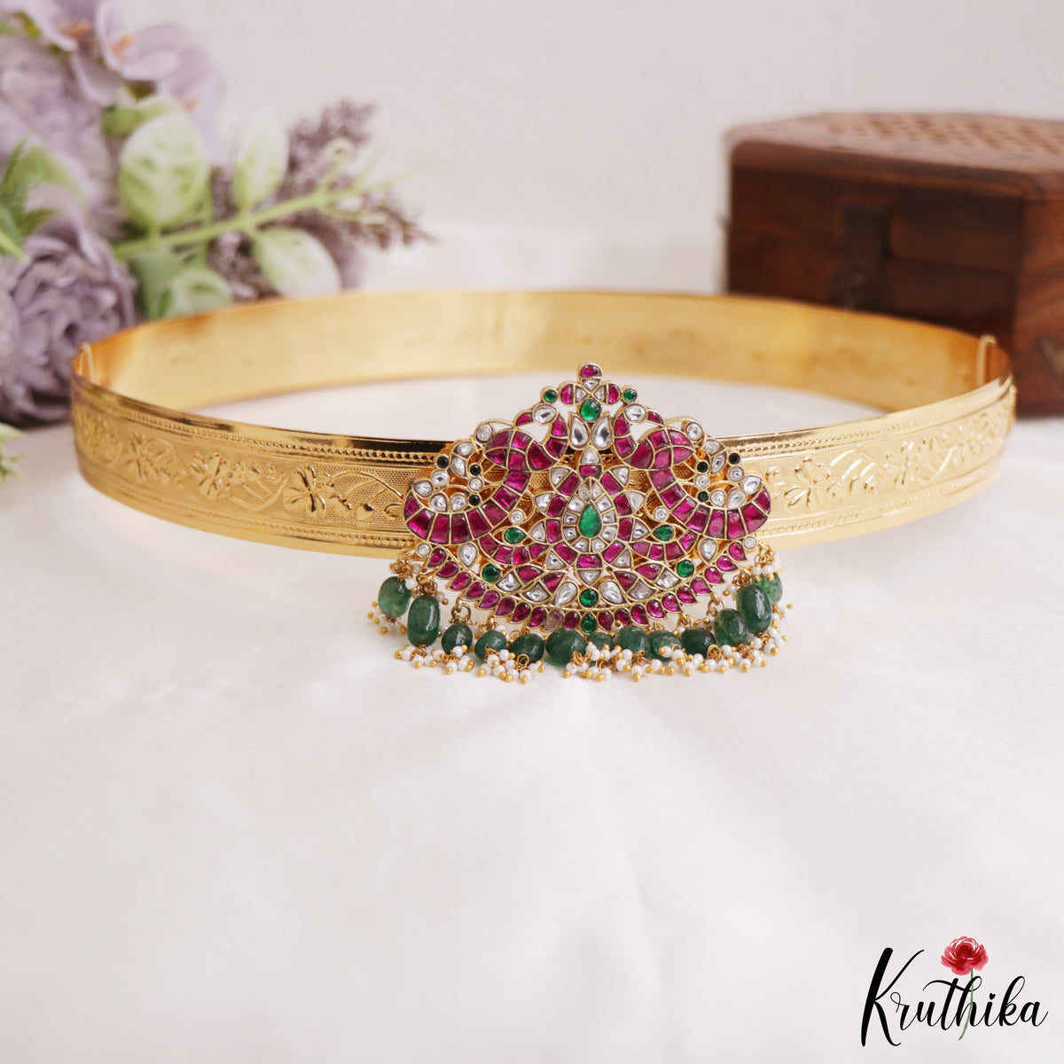 Beautiful Peacock Jadau Pendant Hip Belt V399