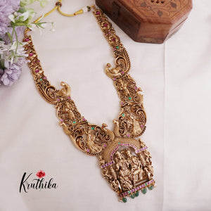 Grand Antique Gold Finish Traditional Temple Shiv Parivar Pendant Haaram LH1900