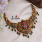 Beautiful Temple Ganesha Pendant Necklace with Peacock Motifs and Green Bead Drops NC2397