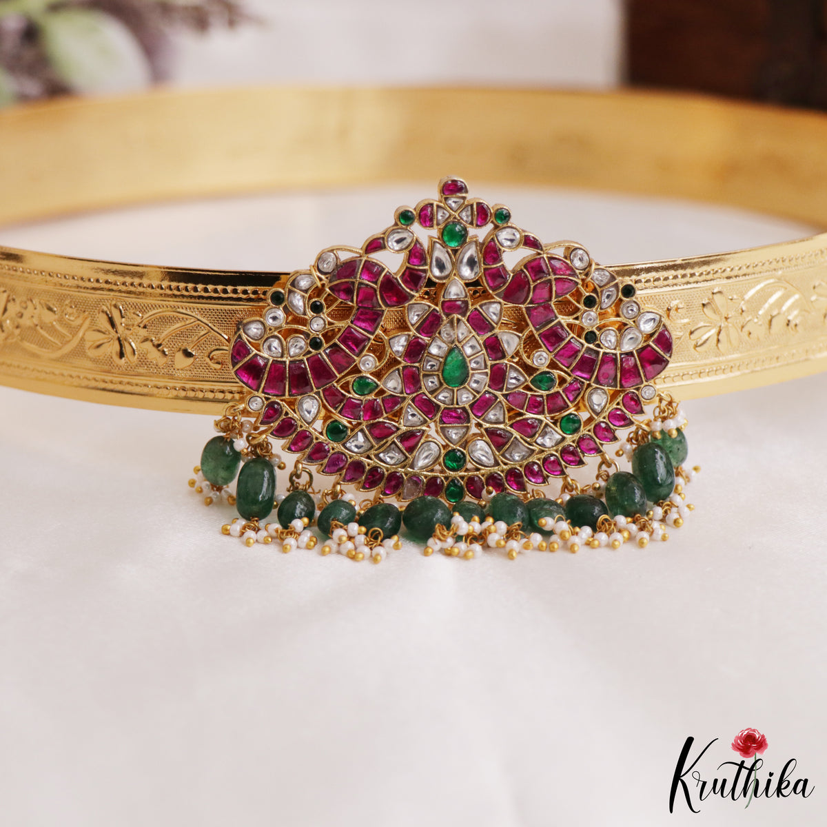 Beautiful Peacock Jadau Pendant Hip Belt V399