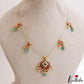 Classic Floral Motifs Jadau Invisible Chain With Green Bead Drops NC3206