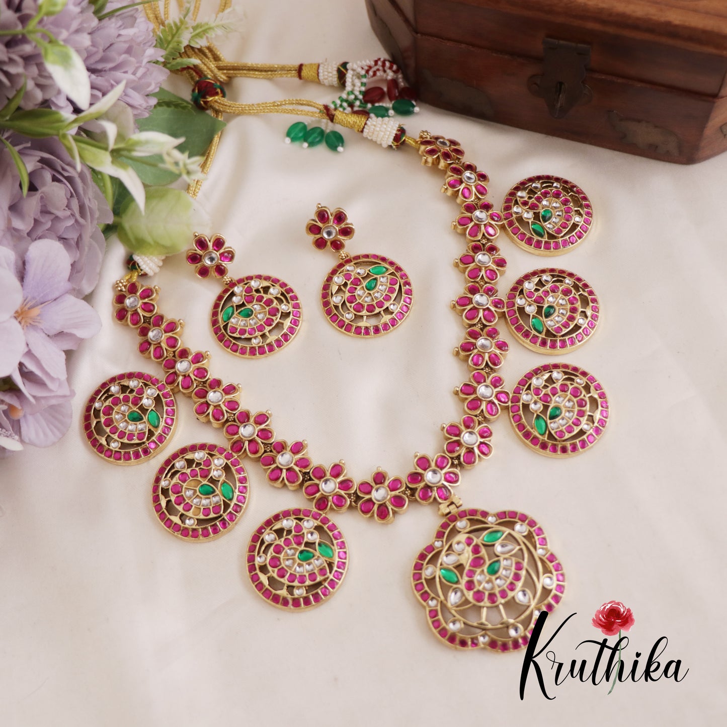 Traditional Coin Peacock Floral Motifs Jadau Necklace NC2601