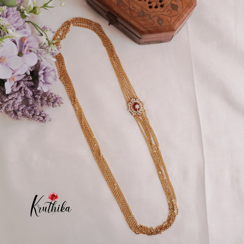 Trendy Four Layer Chandra Haaram Ruby with AD Pendant LH1905