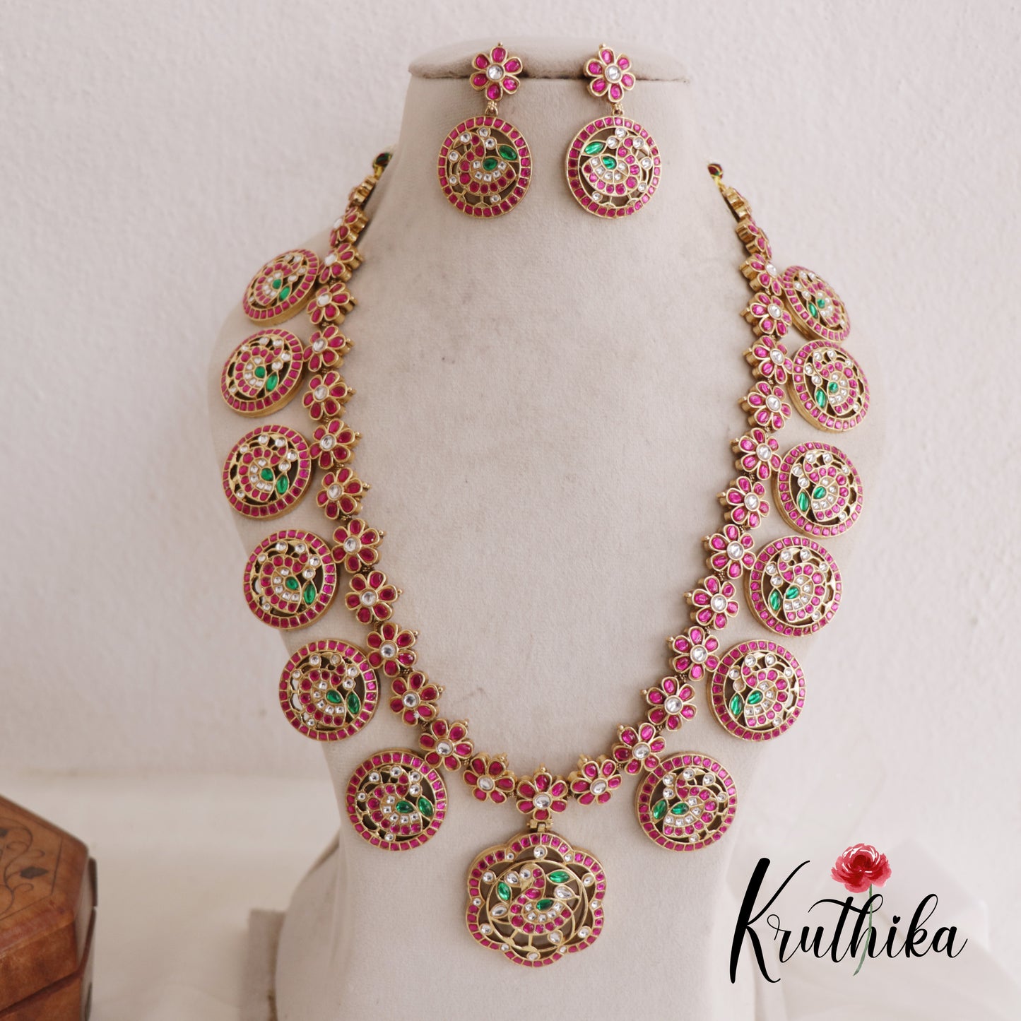 Traditional Coin Peacock Floral Motifs Jadau Haaram  LH2027