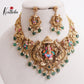 Beautiful Temple Ganesha Pendant Necklace with Peacock Motifs and Green Bead Drops NC2397