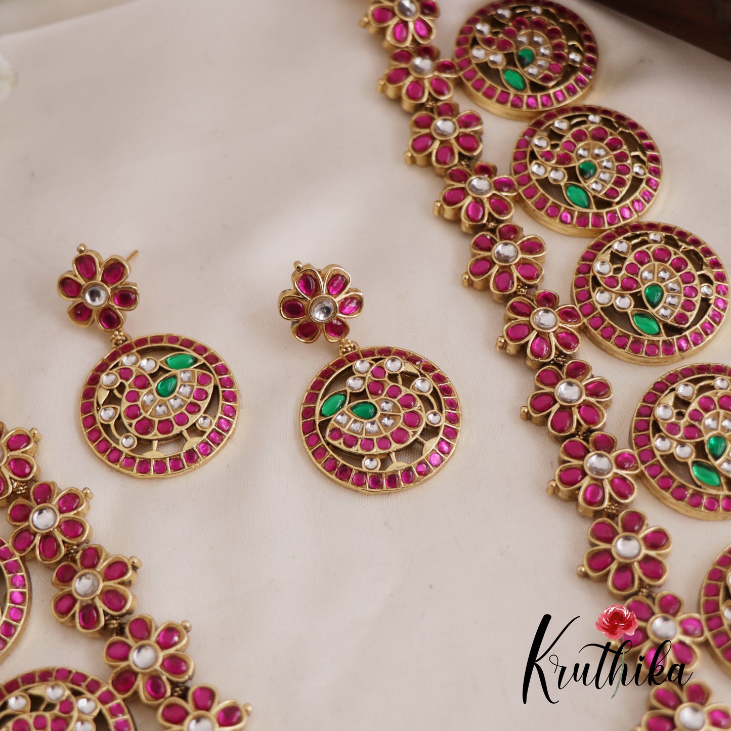 Traditional Coin Peacock Floral Motifs Jadau Haaram  LH2027