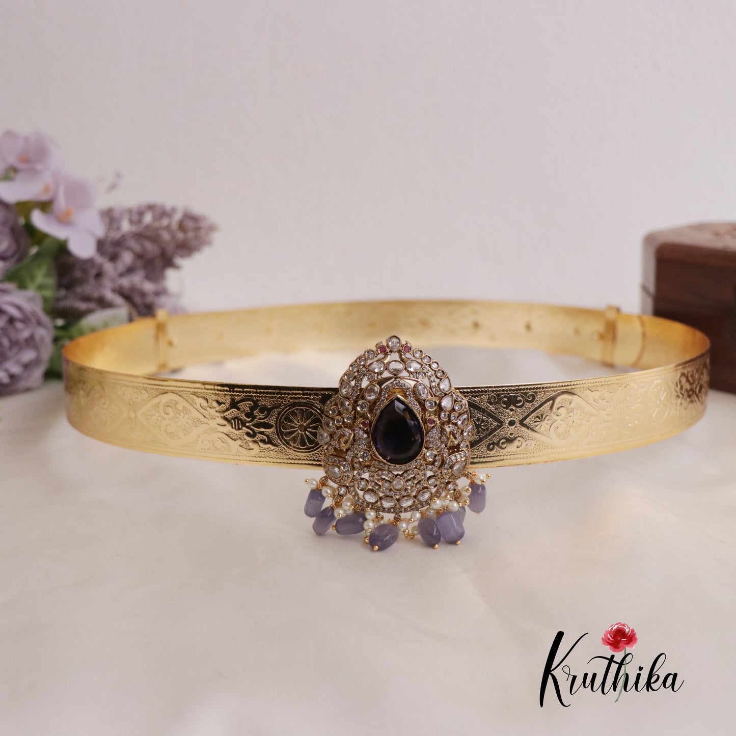 Beautiful AD Peacock Victorian Hip belt with Beads Drops V287 (Available in 3  Colours)