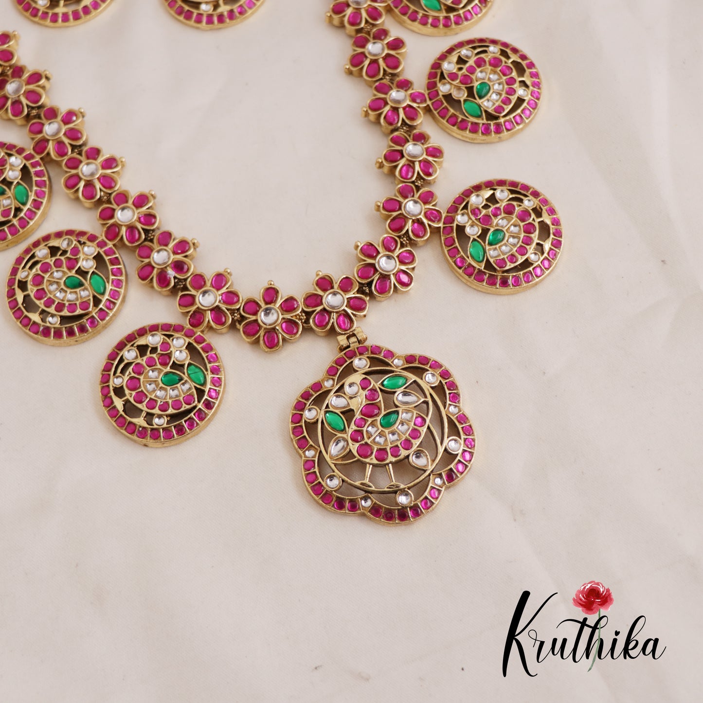 Traditional Coin Peacock Floral Motifs Jadau Haaram  LH2027