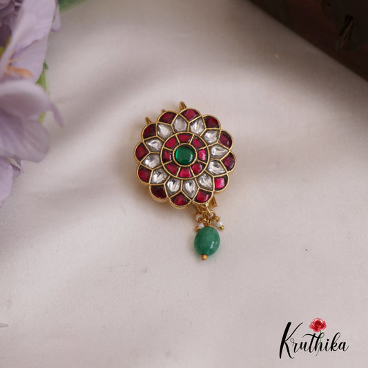 Beautiful Floral Motifs Jadau Jada Billa With Green Bead Drop J340