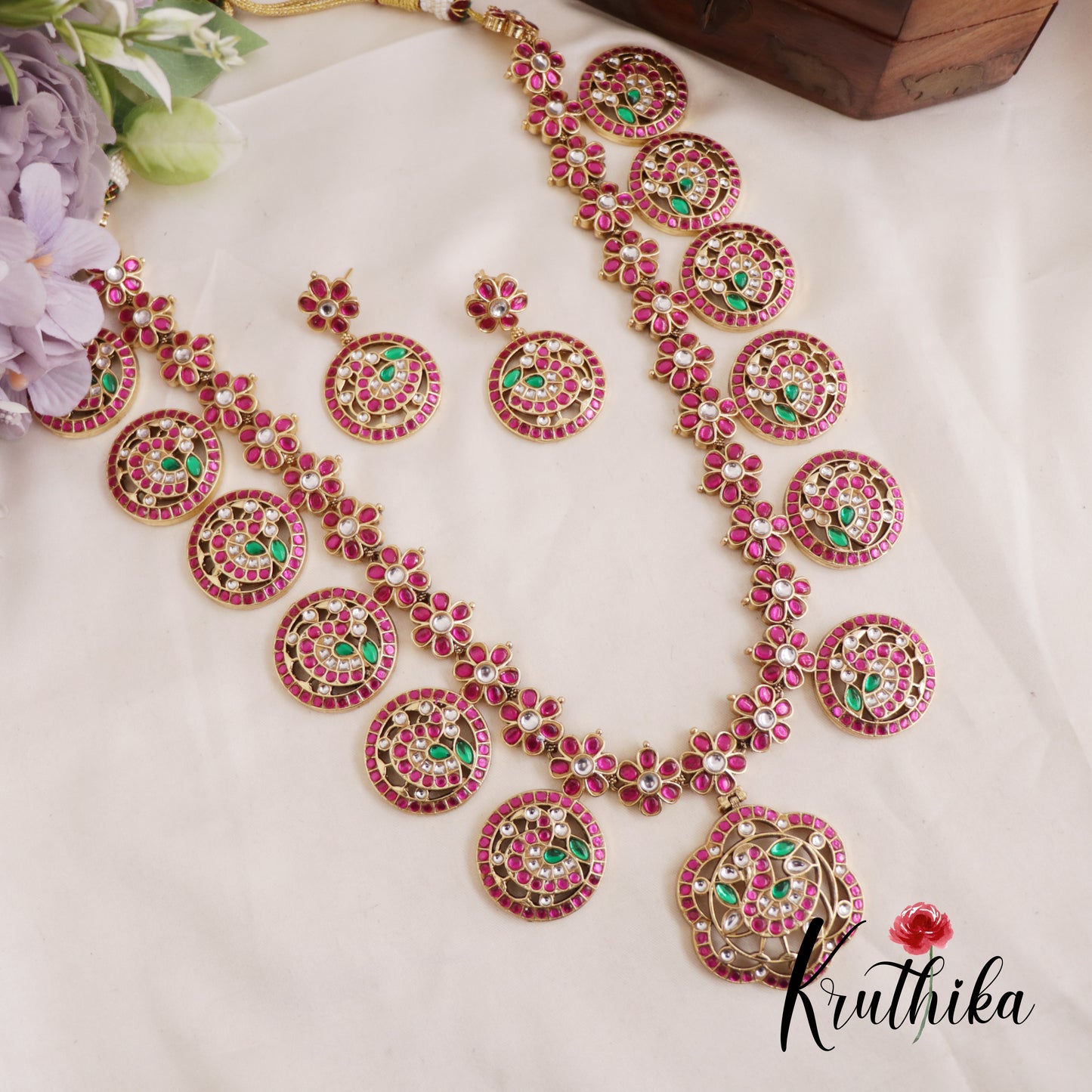 Traditional Coin Peacock Floral Motifs Jadau Haaram  LH2027