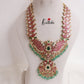 Elegant Peacock Floral Jadau Haaram with Green Beads Drops LH1993