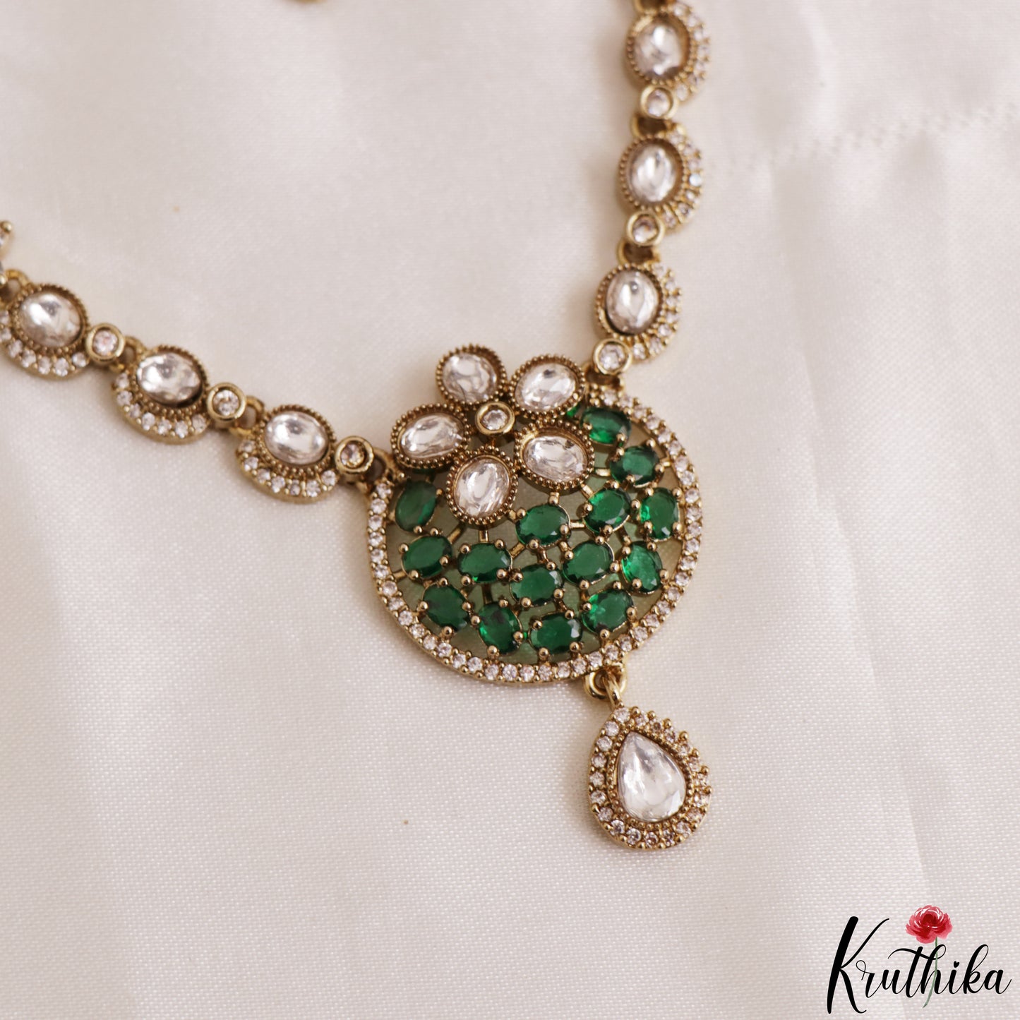 Classic Floral Motifs Polki CZ Victorian Necklace NC3190 (Available In 4 Colors)