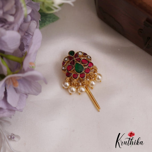 Trendy Peacock Motifs Kemp Jada Billa With Pearl Drops J350