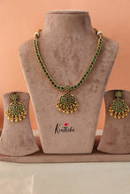 Pretty Kempu Necklace with emerald-Golden Beads NC1303