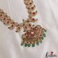 Stunning Mango Peacock Motifs CZ Haaram With Green Bead Drops LH2136 (Available In 2 Colors)