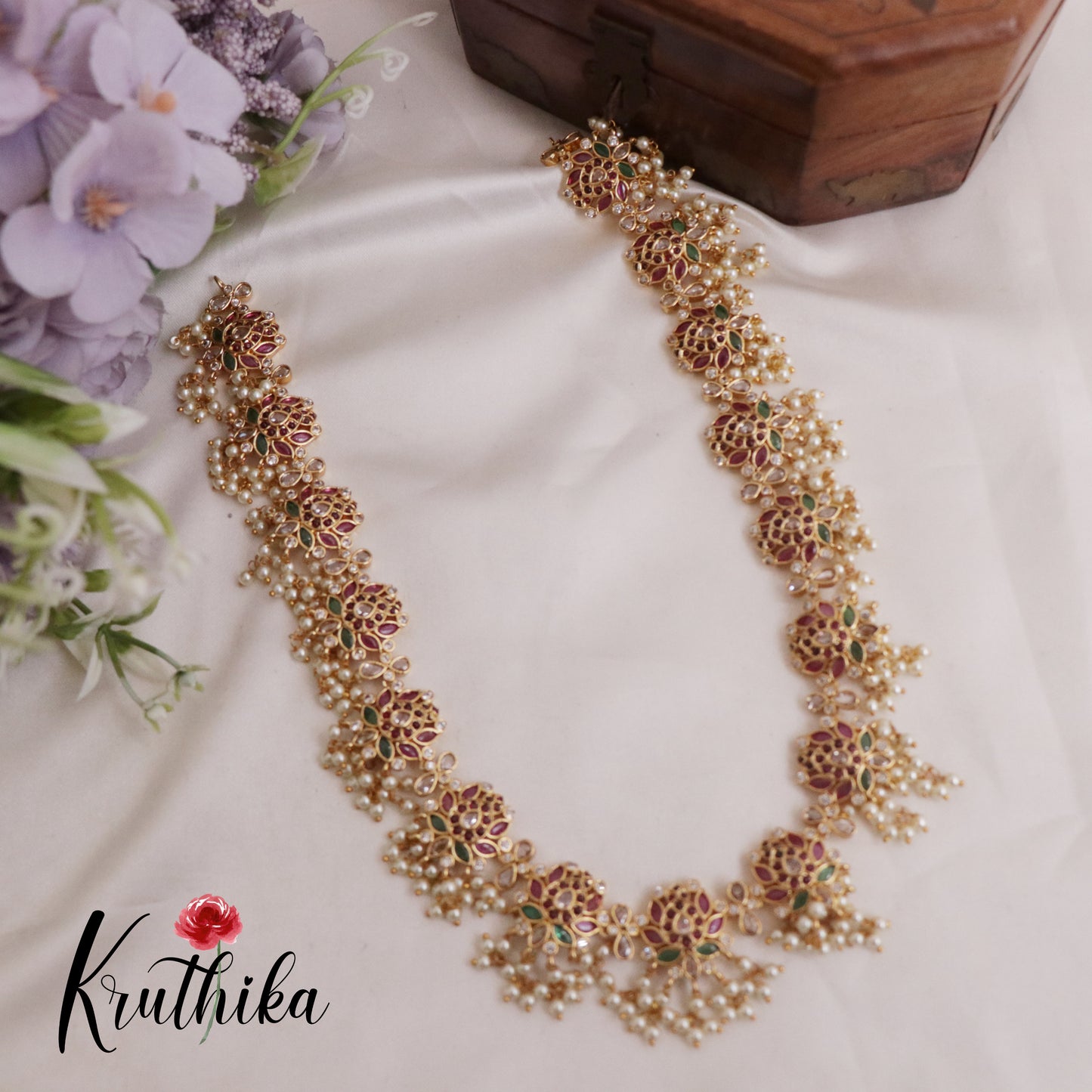 Beautiful AD Kemp Lotus Guttapusalu Haaram LH1991