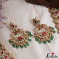 Stunning Mango Peacock Motifs CZ Haaram With Green Bead Drops LH2136 (Available In 2 Colors)
