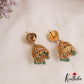 Trendy Antique Peacock Motifs Jadau Jhumkas With Green Bead Drops E1162 (Available In 2 Colors)