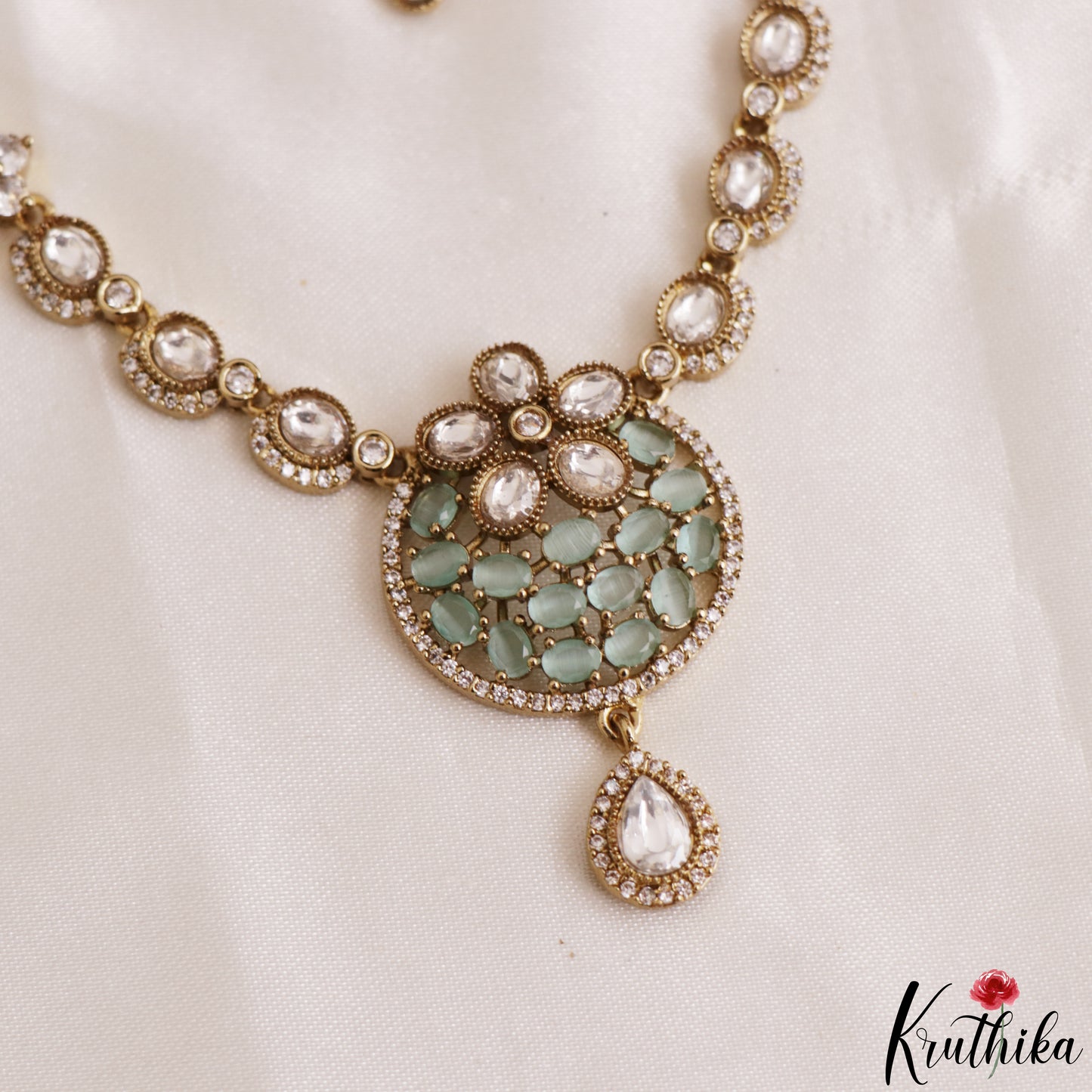 Classic Floral Motifs Polki CZ Victorian Necklace NC3190 (Available In 4 Colors)
