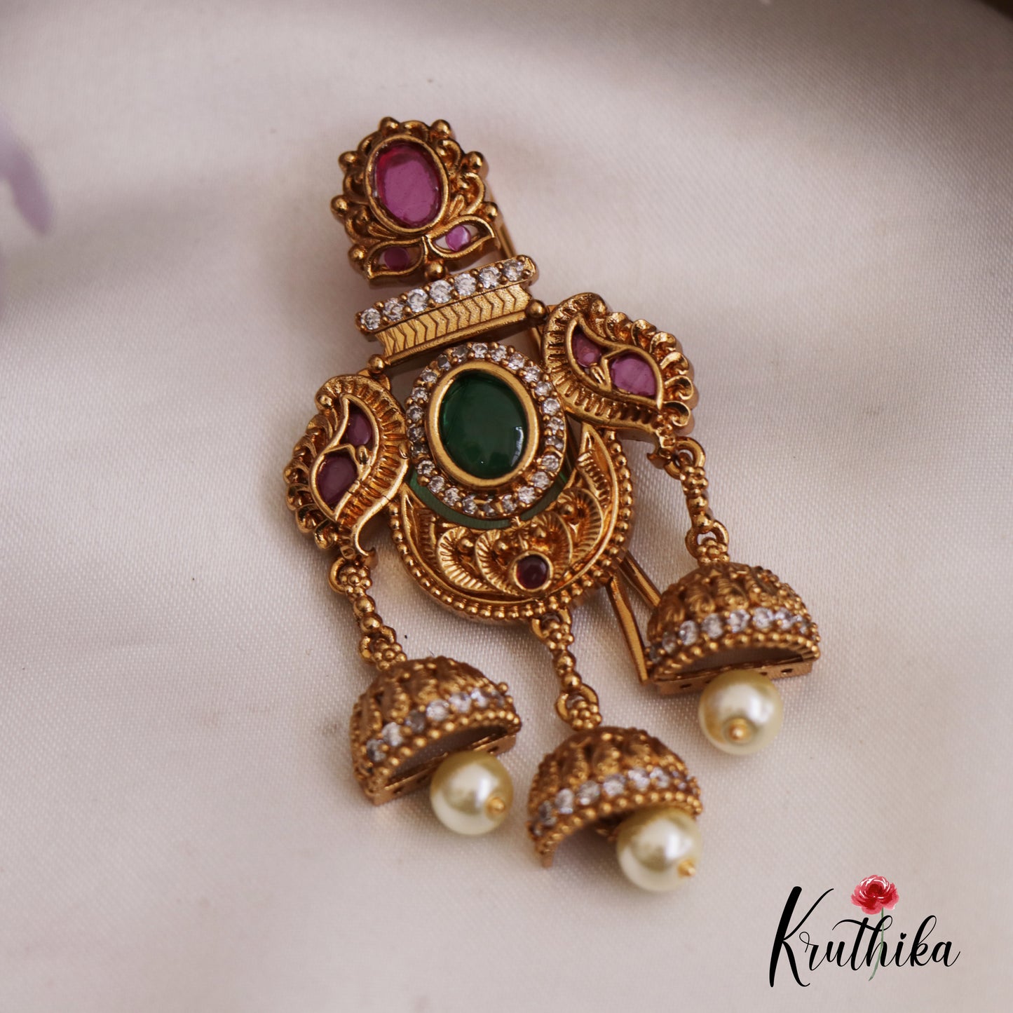 Beautiful Kemp Jada Billa With Jhumka Pearl Drops J348