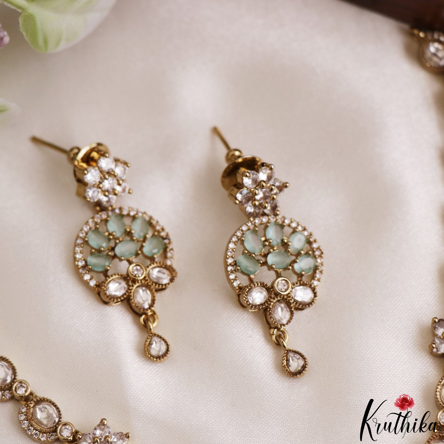 Classic Floral Motifs Polki CZ Victorian Necklace NC3190 (Available In 4 Colors)