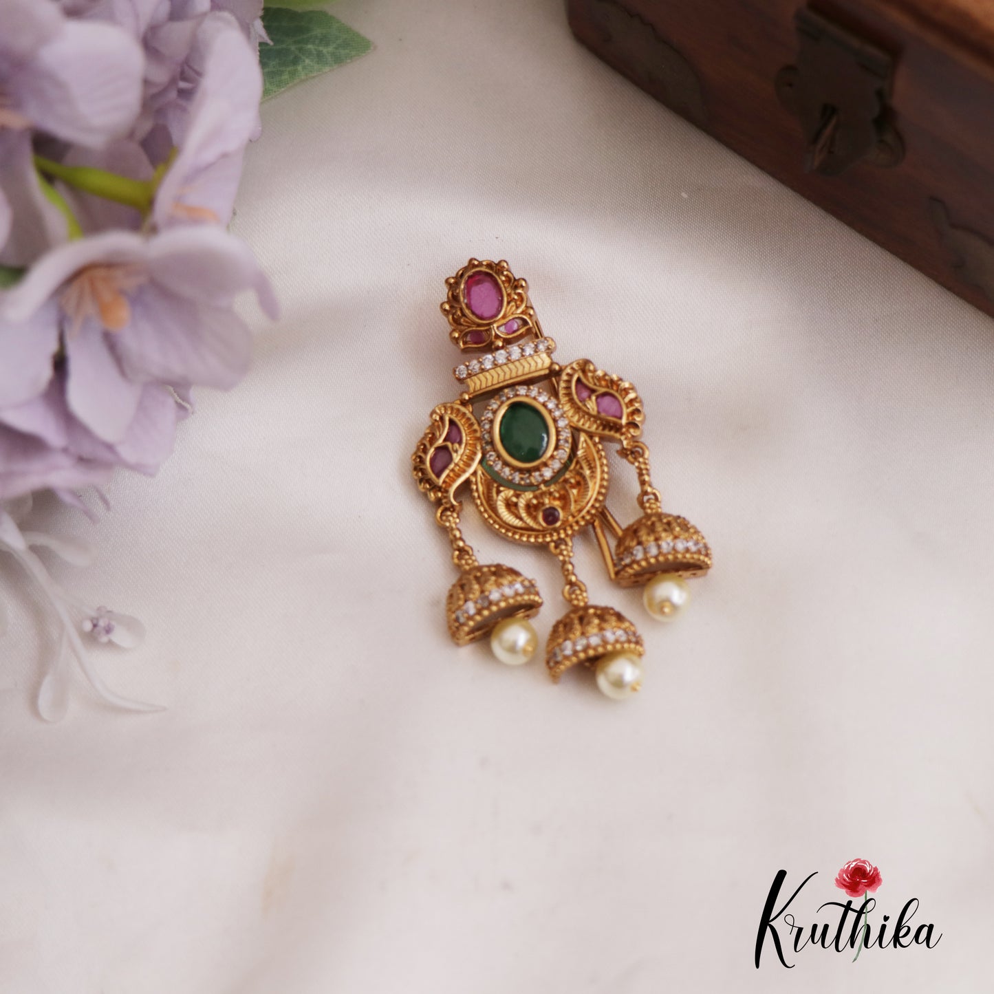 Beautiful Kemp Jada Billa With Jhumka Pearl Drops J348