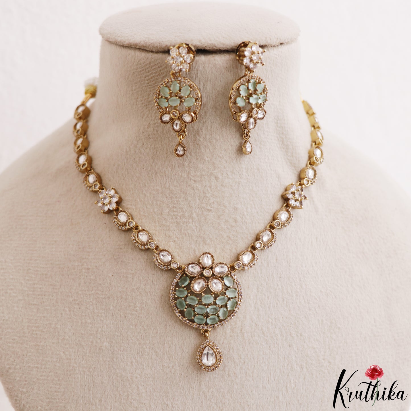 Classic Floral Motifs Polki CZ Victorian Necklace NC3190 (Available In 4 Colors)