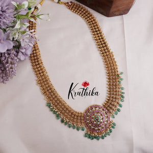 Premium Three Layer Jadau Floral Haaram with Pastel Green Beads LH1898