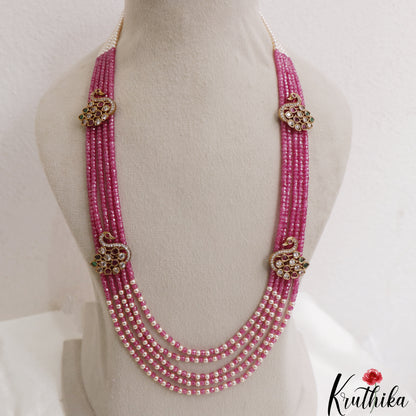 Stunning Multi Layered Crystal & Pearl Haaram With Peacock Accents LH2138 (Available In 2 Colors)